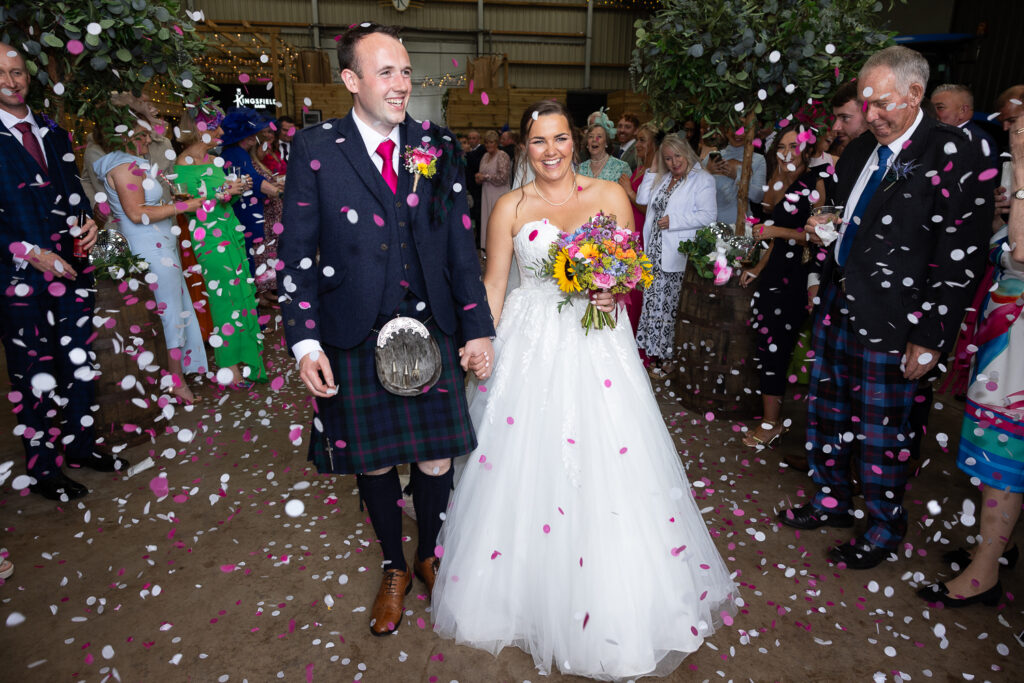confetti throw in Kingsfield Barn wedding